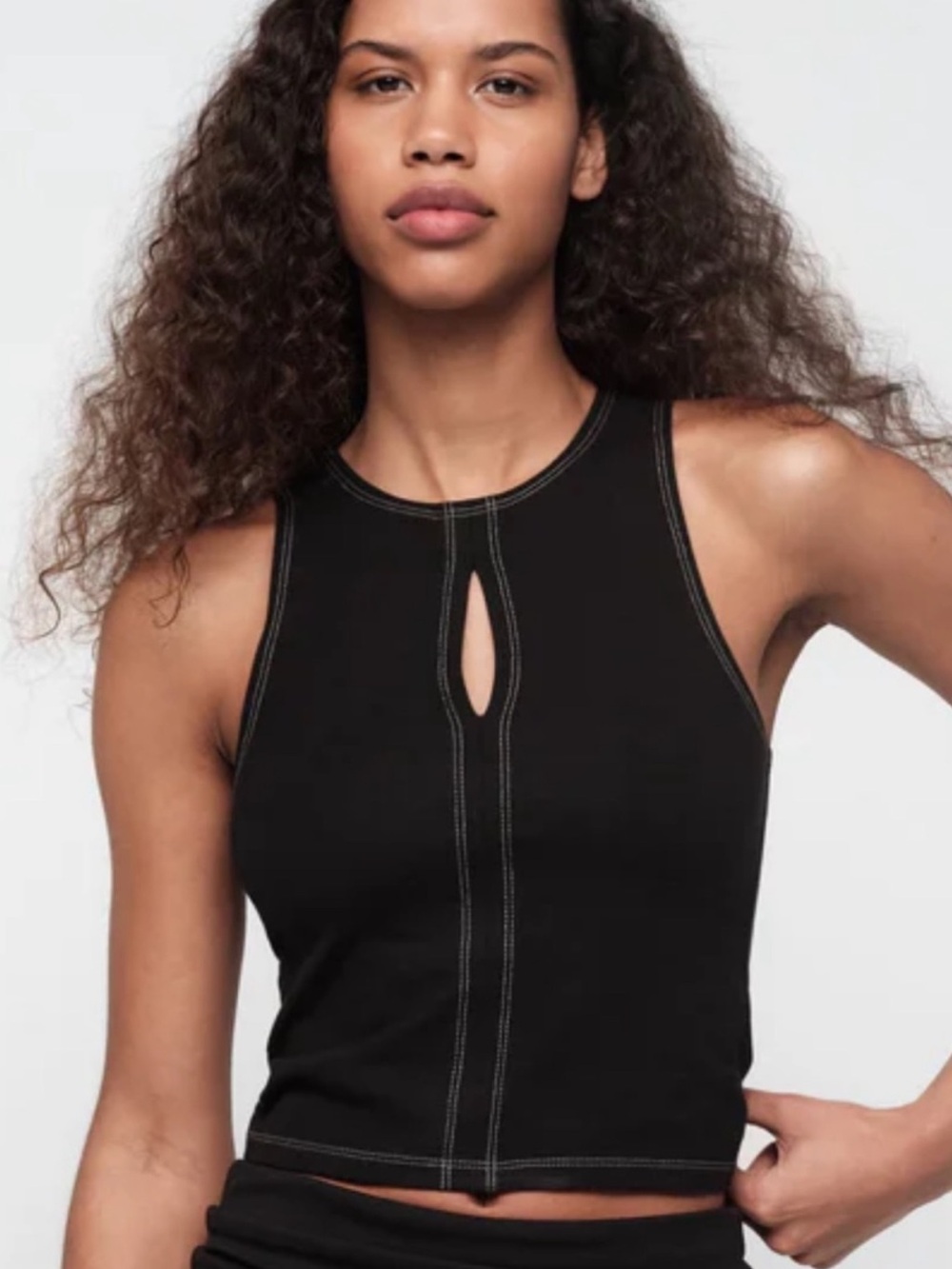 Organic Basics Womens Black Keyhole Ribbed Tank Top